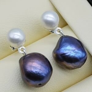 Purple Iridescent Freshwater Barogue Pearl Earrings